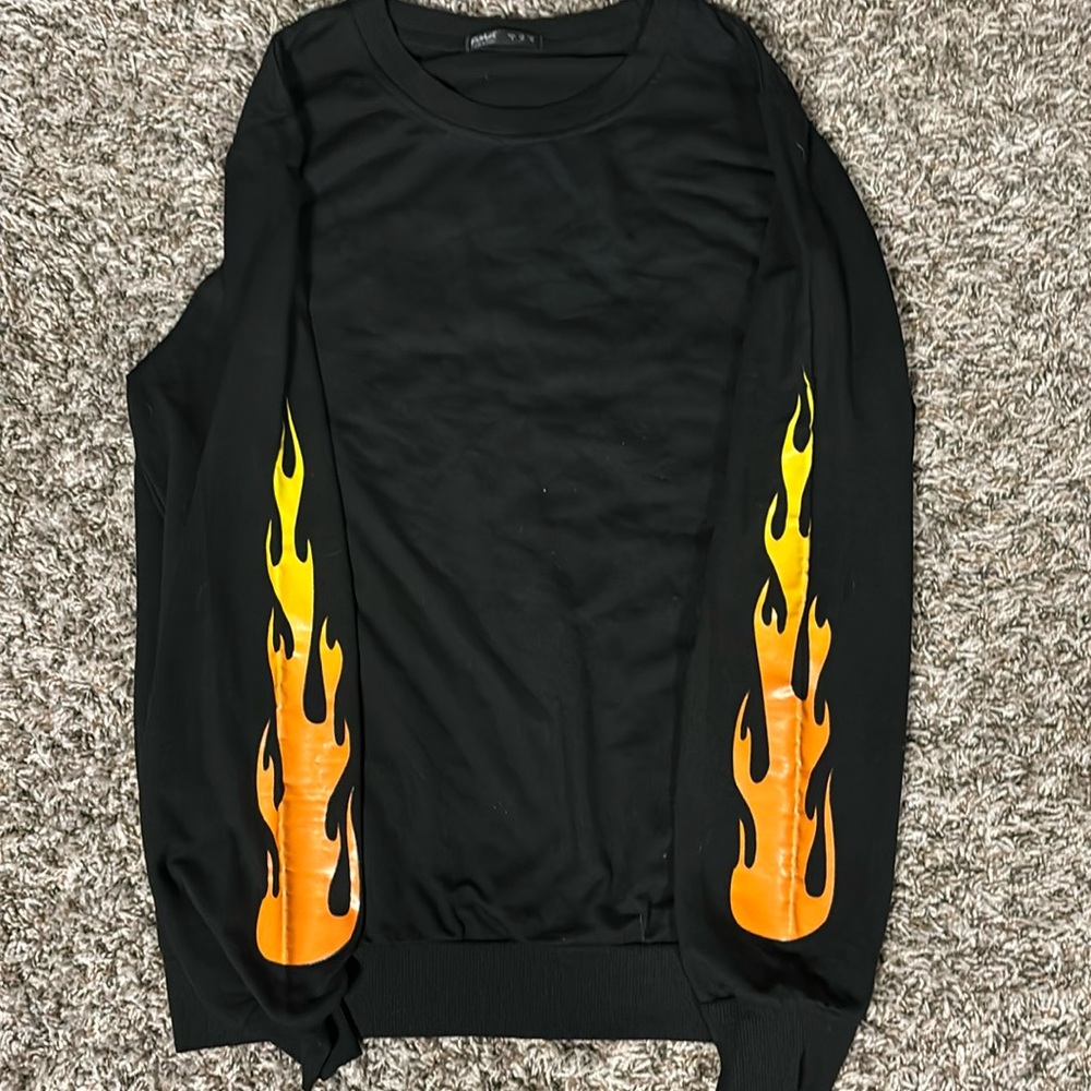 Rowme Black Crew Neck with Flames on Sleeves
